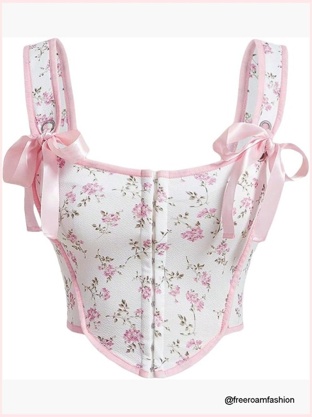 Ditsy Floral Corset Tank Top Knot Front Square Neck Cami